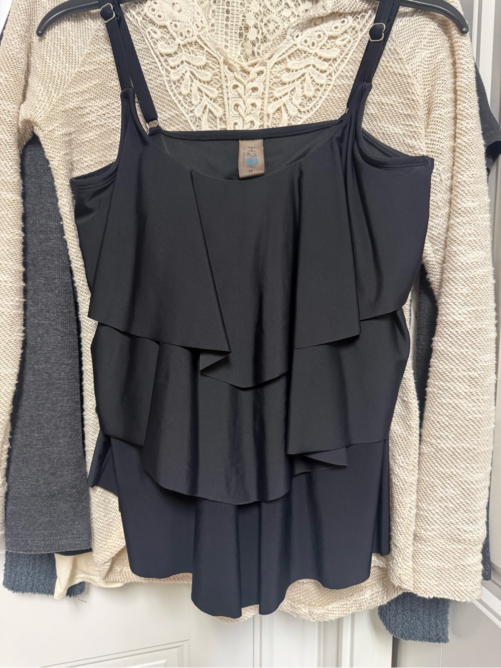 Black Ruffled Spaghetti Strap swim top